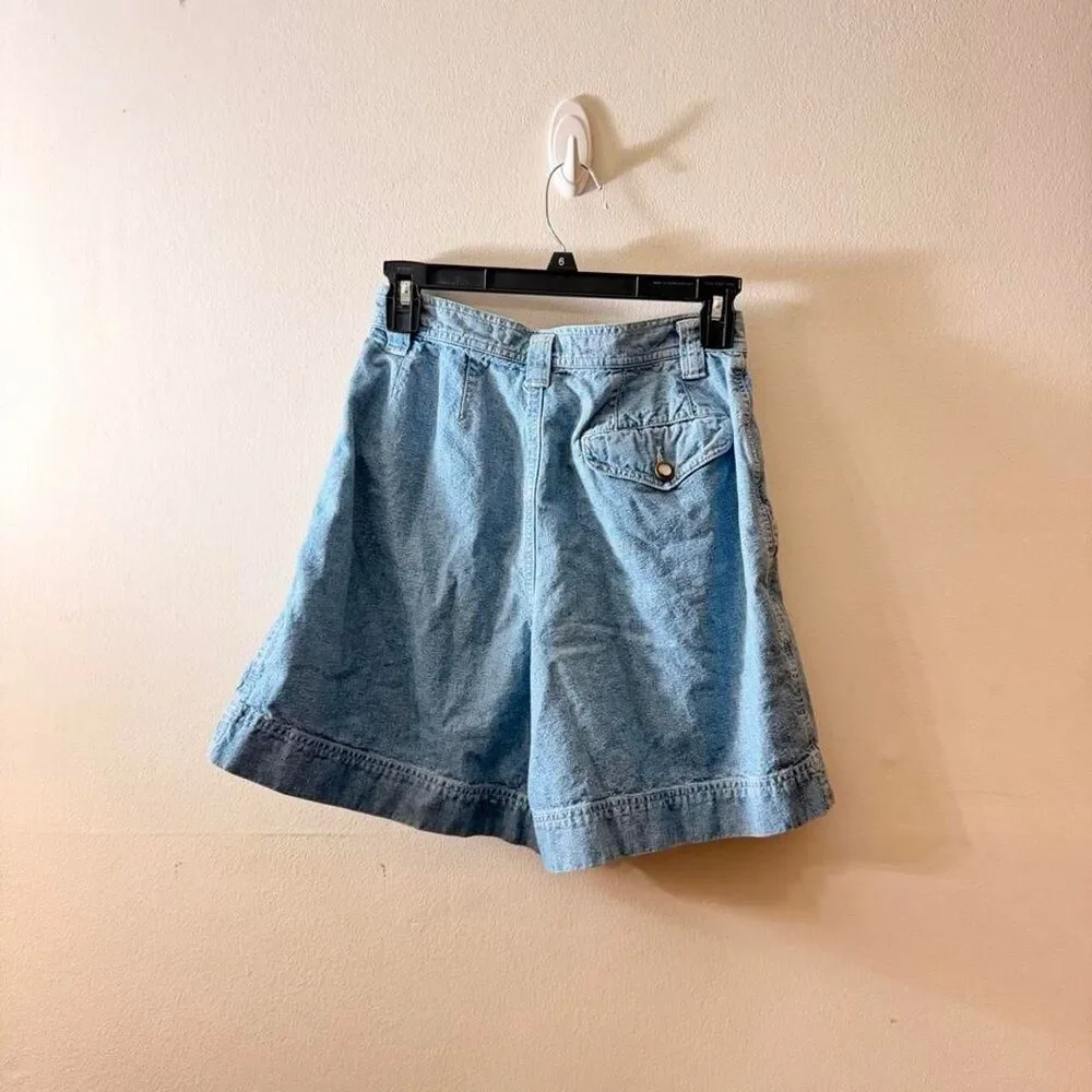 RETRO 90s Vintage Liz Wear Light Wash Denim Pleated Short Size 6